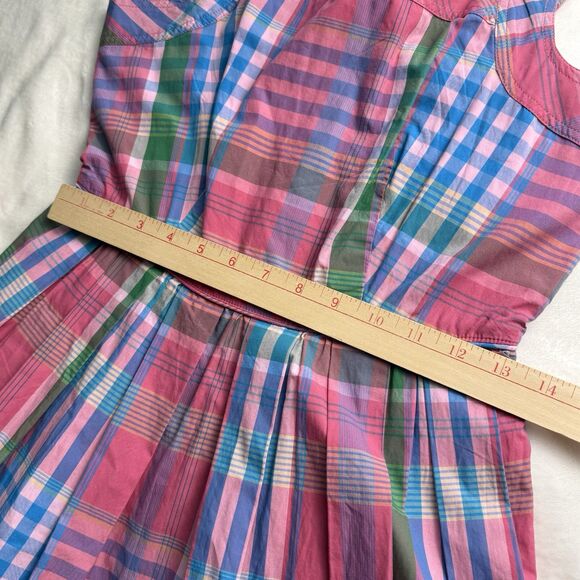 J.Crew Plaid Pleated Apron Sun Dress Size 2 Cotton Poplin Retro Preppy Pinup - Picture 9 of 9
